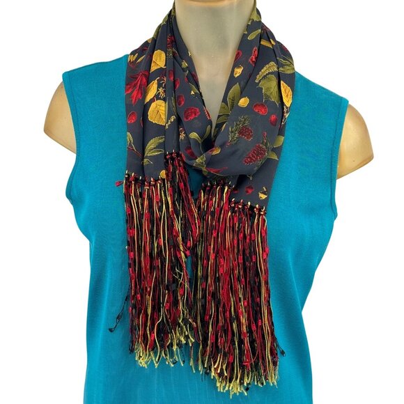 Julienne Collezione Floral Scarf wrap fashion  Fringe blue Pattern - Picture 1 of 9